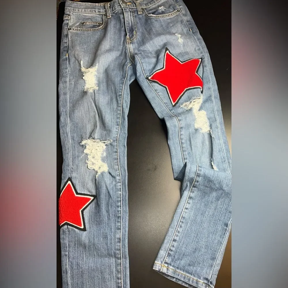 Carmar Blue Star Patched Denim Jeans Size 26 GUC - Picture 1 of 11